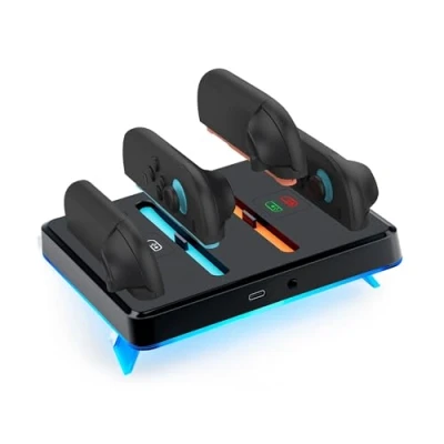 Imagen de Mcbazel Estación de Carga para Nintendo Switch 2 Joycon, Magnética Mando con Luz LED RGB y 9 Modos Iluminación Joycon NS Negro