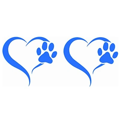 Imagen de Finest Folia Juego de 2 pegatinas pata y corazón, 10 x 11 cm, diseño perro gato, para coche, moto, pared, portátil, muebles, patas perro, autoadhesivas, k017 azul
