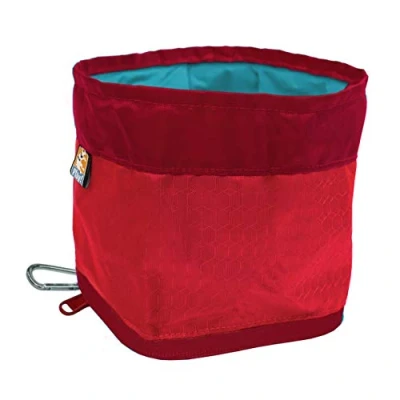 Imagen de Kurgo Comedero Plegable para Perro Cuenco de Viaje Portátil Comida y Agua con Mosquetón Estilo Zippy 1.36 l Rojo Chili