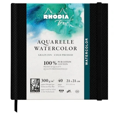 Imagen de RHODIA TOUCH 116143C Cuaderno de acuarela 100% algodón, grano fino, 300 g/m², 21 x cm, 40 páginas no microperforadas, folleto rígido Watercolor Book