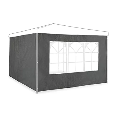 Imagen de Relaxdays Set 2 Paneles Laterales Carpa, 2x3 m, Cortinas Cenador, con Ventana, Impermeables, Lonas Cierre Pérgola, Gris