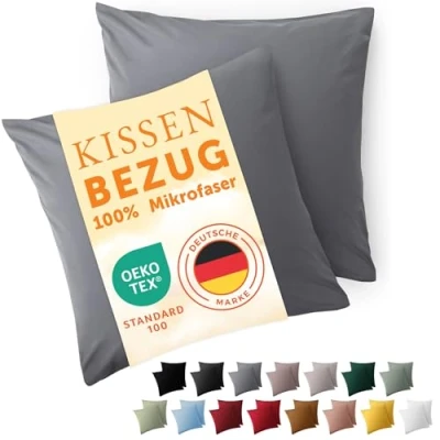 Imagen de Blumtal Fundas de Almohada 60x60 cm (Juego 2) cojín Microfibra para sofá con Cierre Sobres, Extra Suaves y Lavables, Certificado Oeko Tex Gris