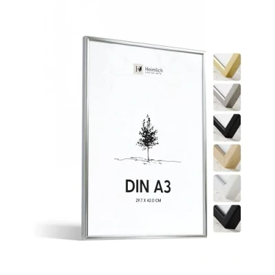 Imagen de Heimlich® 1 x marco de fotos A3 Aluminio Plateado marcos cuadros Vidrio Acrílico Irrompible Grano Visible Duradero Fácil Colgar Para Decoración Pared y Hogar