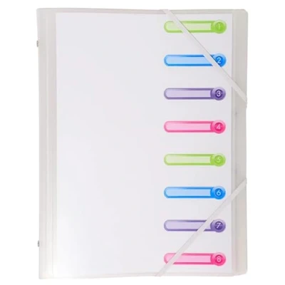 Imagen de Exacompta Ref. 56187E Cartón de 10 clasificadores Chromaline 3 solapas con elásticos y ventanas cortadas cubierta e interior PP 8 compartimentos Dim 25 x 32 cm para A4 incoloro