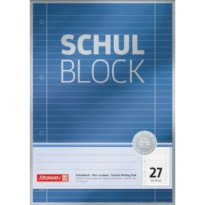 Imagen de Brunnen Cuaderno escolar Premium (A4, 50 hojas, a rayas, con bordes, lineado 27, perforado, pegado la cabeza, 90 g/m²)