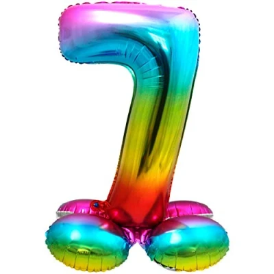 Imagen de Folat Number Globo de plástico Rainbow con base Número 7 aprox. 81 cm, color, Costumes (8714572642972)