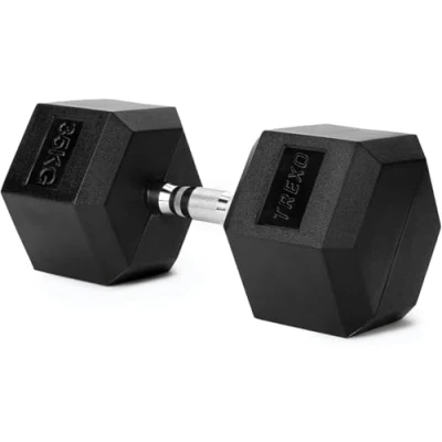 Imagen de TREXO Mancuerna de 35 kg Hexagonal Duradera Hierro Fundido con Revestimiento Goma para Entrenamiento Fuerza en Casa Mango Ergonómico Estable y Versátil Hex