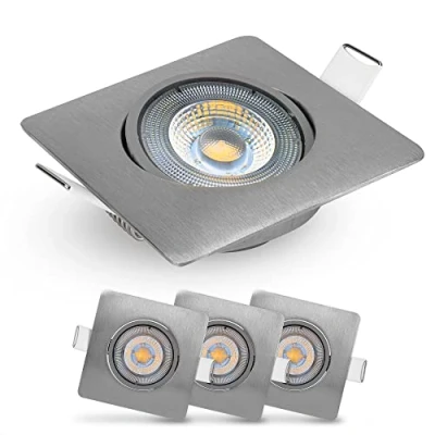 Imagen de EMOS Exclusive focos LED Interior Techo 5W, 450lm Ojos de Buey para luz blanca cálida 3000k Juego 3 empotrables ultraplanos cuadrado pivotante en 50, color plata