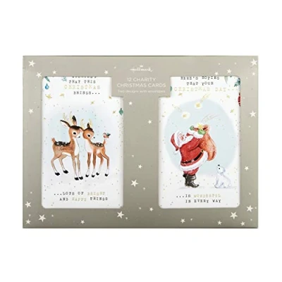 Imagen de Hallmark tarjetas de caridad navideñas 12 en 2 diseños estilo vintage