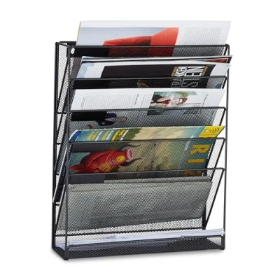 Imagen de Relaxdays Revistero de Pared, Metal, Negro, HxLxP: 40x32x10 cm, Acero, 10.5x32.5x40.5 cm