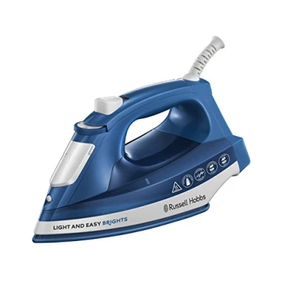 Imagen de Russell Hobbs Plancha de Ropa Light &amp; Easy Brights 2400 W, Suela con Revestimiento Cerámica Coloreada, Golpe Vapor 90g, Tecnología Auto Steam, Vertical, Vaporizador, Azul 24830 56