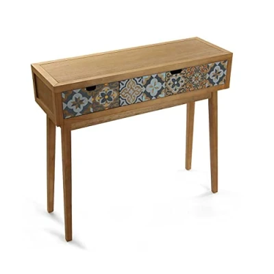 Imagen de Versa Alfama Mueble Recibidor Estrecho para Entrada o Pasillo, Mesa Consola, con 2 cajones, Medidas (Al x L An) 81,5 30 90 cm, Madera, Color Gris