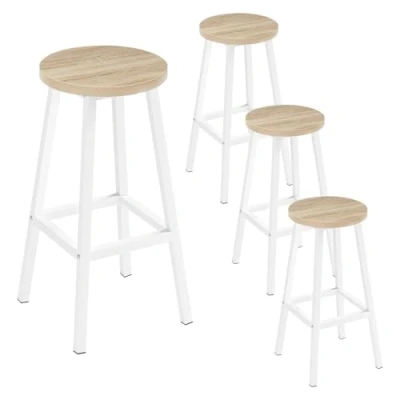 Imagen de Klihome Set de 4 Taburetes Bar, Altos para Cocina, Banquetas Cocina con Reposapies, Sillas Altas Comedor y Barra Estructura Robusta Metal, Roble Claro, K0008BH
