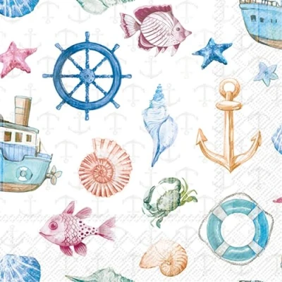 Imagen de 20 Servilletas de papel con diseño elementos marítimos la navegación como decoración mesa. diseño. También para decoupage y decoupage, 33 x cm