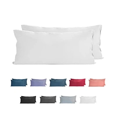 Imagen de Komfortec Juego de 2 fundas almohada 100% algodón 40 x 82 cm, funda supersuave primera calidad 150 g/m², cojín, blanca, KMF jersey 80 blanca