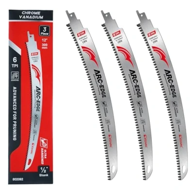 Imagen de EZARC Lama de sierra recíproca 300mm con dientes japoneses, hojas para poda madera borde en arco 6 TPI recortar árboles, cortar madera, 3 piezas.