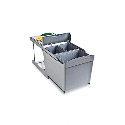 Imagen de Emuca Contenedores de reciclaje para cocina, 1 x 16L + 2 7,5L, fijación inferior y extracción automática, Plástico gris