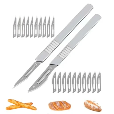 Imagen de LONGHAO 2+20 pcs Cuchillo de Panadero,Cuchillos Pan Panadero,Herramienta Corte Mango,Pan Herramienta Panadero,con 20 cuchillas Afeitar,para DIY Masa Hornear,para Cocinar (#1)