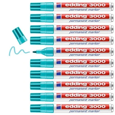 Imagen de edding 3000 marcador permanente azul turquesa 1 rotulador punta redonda 1,5 3 mm indeleble de secado rápido resistente al agua y a los borrones cartón plástico madera metal universal