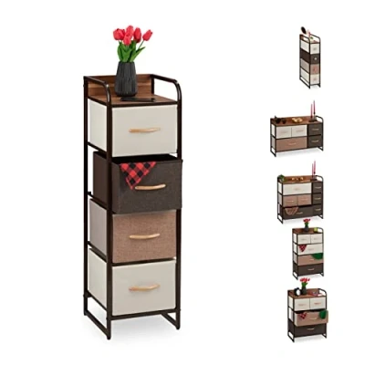 Imagen de Relaxdays Mueble Modular, 4 Cajones deslizantes, Balda, Cestas Plegables, Cómoda de Tela, 99,5 x 31 31,5 cm, Marrón, F