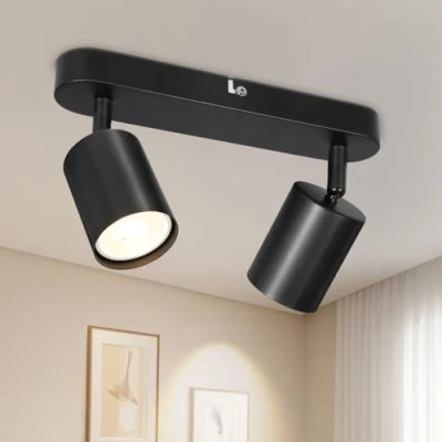 Imagen de Dehobo Lámpara de Techo LED con 2 Focos Pared GU10 Negro Ajustables 350 Foco para Dormitorio Pasillo Cocina, Sin Bombilla