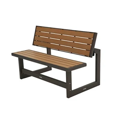 Imagen de LIFETIME 60054 Banco jardín, respaldo abatible, convertible en mesa, medidas 141x36x48 cm, Polietileno de alta densidad, resistente al agua, protección UV, color madera