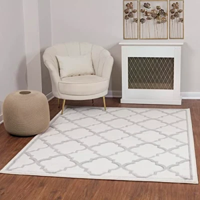 Imagen de Surya Alfombra Geométrica Vannes Alfombras Salon Modernas, Comedor, Cocina, Habitación Abstractas Estilo Bohemio, Fácil de Cuidar Grande 120x170cm, Blanco y Gris