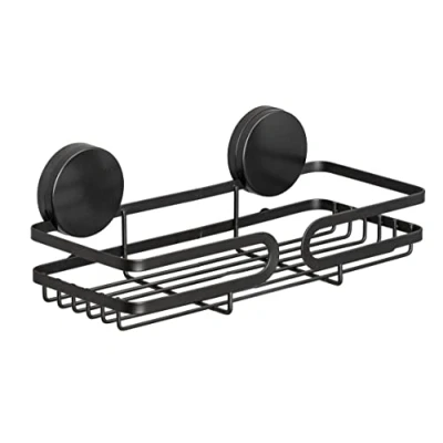 Imagen de WENKO Estantería de pared negra Static Loc® Plus Pavia, fijación sin taladrar, agarre seguro gracias a la adhesión estática en superficies lisas y herméticas, 26 x 9,7 12 cm, acero
