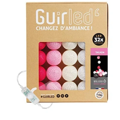 Imagen de GuirLED Guirnalda luminosa bolas de algodón LED USB Luz noche para bebé 2h Adaptador corriente dual 2A incluido 3 intensidades 32 3,2m Tagada