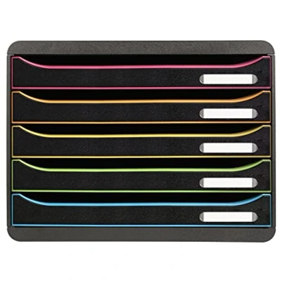 Imagen de Exacompta Ref. 308914D BIG BOX PLUS HORIZON Caja de 5 cajones para documentos A4+ Dimensiones exteriores: profundidad 27 x ancho 35,5 alto 27,1 cm Negro/arlequín/negro
