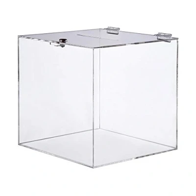 Imagen de caja de donación acrílico con cerradura, 200 x mm, acrílica/caja inserción/caja acción/con 2 bisagras y llaves