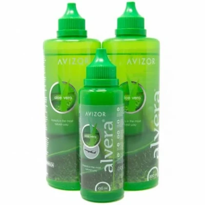 Imagen de Avizor Alvera Líquido Lentillas con Aloe Vera Pack 2x350ml + Bote 100ml ideal para Viajes Limpieza y Desinfección de Apto Todo Tipo Lentes Contacto Blandas