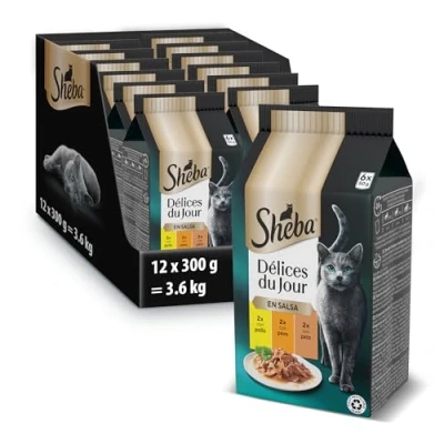 Imagen de Sheba Délices du Jour Comida húmeda para Gatos, Sabor Ave en Salsa, Multipack (Pack de 12 x 6 bolsitas 50g)