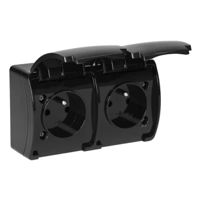 Imagen de Miratic Enchufe Doble Pared de Superficie 2x2P+T IP44 tipo E (Negro)