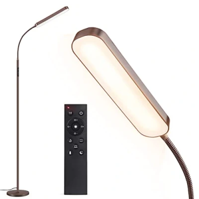 Imagen de OUTON Lámpara de pie LED 12W, Regulable moderna cuello cisne, 4 Temperatura Color, Control Remoto y Táctil, Iluminación tareas para leer Sala estar Dormitorio Oficina,Marrón