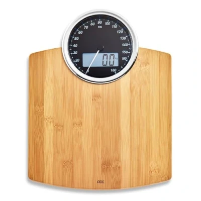 Imagen de ADE Báscula corporal digital con pantalla analógica gran resultados muy precisos hasta 180 kg superficie de pesaje auténtica madera bambú