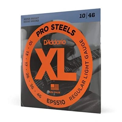 Imagen de D&#039;Addario Cuerdas para Guitarra ProSteels Eléctrica Round Wound Brighter, Crunchier, Increased Sustain EPS510 Regular Light, 10 46