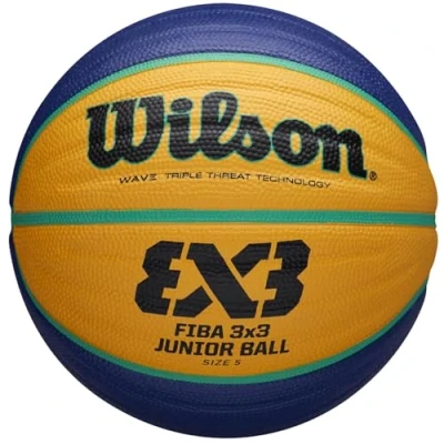 Imagen de Wilson Pelota de Baloncesto Fiba 3X3 Replica Junior, Tamaño: 65 Goma, para Uso en Interiores y Exteriores, Amarillo/Azul, WTB1133XB