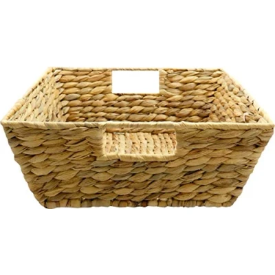 Imagen de Jade Temple cesta decorativa de jacinto agua trenzada, 12 cm x 30 cm, ideal para guardar diversos artículos, con doble asa, 1 decorativa, color marrón claro