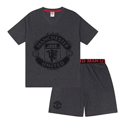 Imagen de Manchester United FC Pijama Corto para Hombre Producto Oficial Gris Escudo XXL