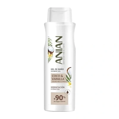 Imagen de ANIAN Gel de Baño Coco y Vainilla, 750 ml, Limpia e Hidrata la Piel, Nutre sin Dejar Sensación Grasa, Aroma a para Todo Tipo +90% Ingredientes Origen Natural