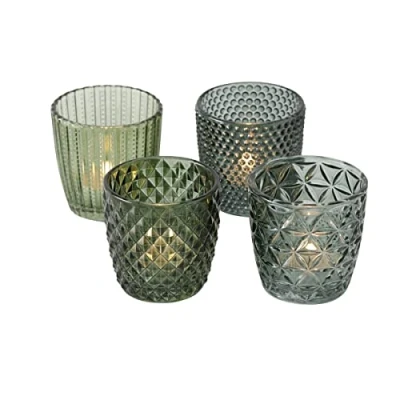 Imagen de Boltze Marilu Juego de 4 portavelas (verde, tazas decorativas para velas / té, Ø 8 cm, varios diseños, forma redonda, té)