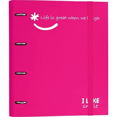Imagen de Grafoplás 88101354. Carpeta 4 Anillas Troqueladas con Recambio, A4, Fucsia, Cartón Forrado Papel FSC, Incluye Separadores, Carpebook Like Smile