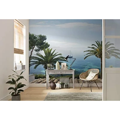 Imagen de Komar SHX9 065 Paradise View Papel pintado fotográfico (fieltro, XXL, decoración, paisaje, dormitorio, salón, oficina, pasillo, 450 x 280 cm), multicolor