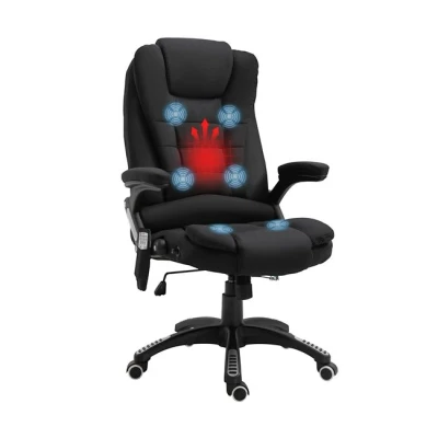 Imagen de Vinsetto Silla de Masaje con 6 Puntos Oficina Giratoria Escritorio Función Calefacción Altura Ajustable Control Remoto y Reposacabezas Tejido Tacto Lino Negro