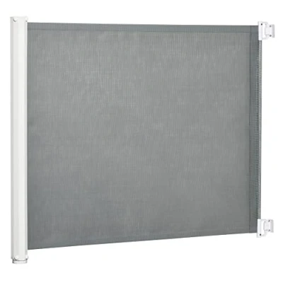 Imagen de PawHut Barrera Seguridad para Perros Extensible Mascotas con Extensión de Acero y Malla Texteline Escaleras Puertas 5,5 115x5,5x82,5 cm Gris