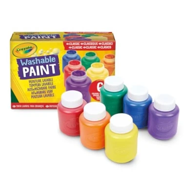 Imagen de CRAYOLA Pintura Lavable para Niños, Paquete de 6 Botes 59 ml, Colores Clásicos, Edad Recomendada: a partir 3 Años, 54 1204