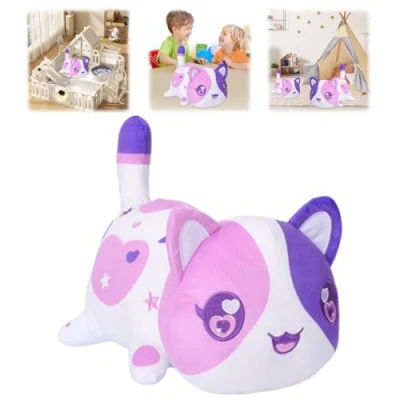 Imagen de E ALLDIR Meemeows Cat Food Plushies, Gato Morado y Blanco Plush, Plushies MEE Meow, Cute Anime Cartoon Stuffed Animal Figure Toy Plush Pillow Gift for Fans Kids