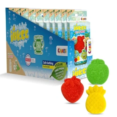 Imagen de INKEE 10 Mini Packs Fruity, Set De 3 Bombas Baño Para Niños Con Formas Y Aromas Frutas, Fresa, Manzana Piña, Diversión Asegurada