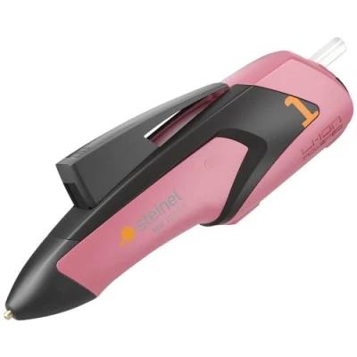 Imagen de Steinel MobileGlue 1007 S Pistola termofusible con batería, en color rosa, incluye 3 barritas adhesivas de 7 mm, sin cable e ideal para hacer manualidades y decorar
